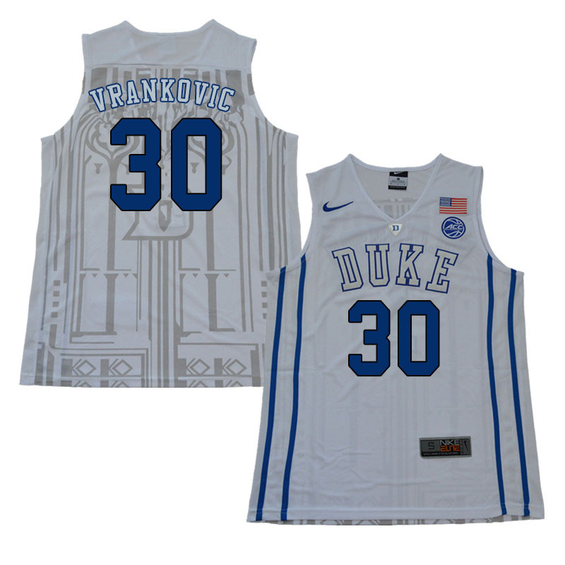 2018 Men #30 Antonio Vrankovic Duke Blue Devils College Basketball Jerseys Sale-White